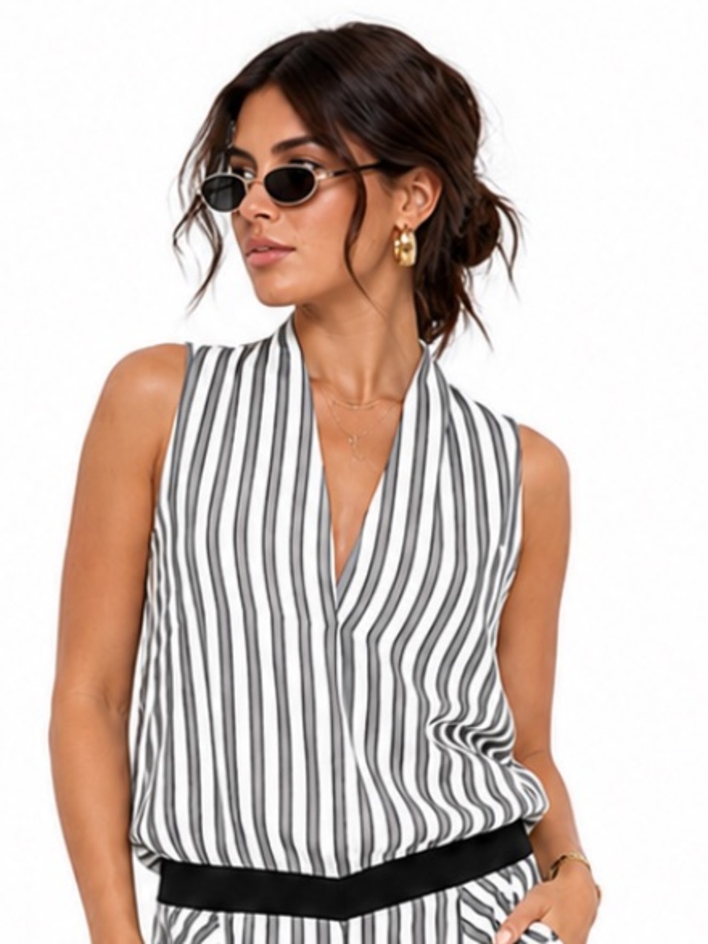 H&M WHITE GRAY STRIPE WRAP PULLOVER SLEEVELESS TOP 10 NWT